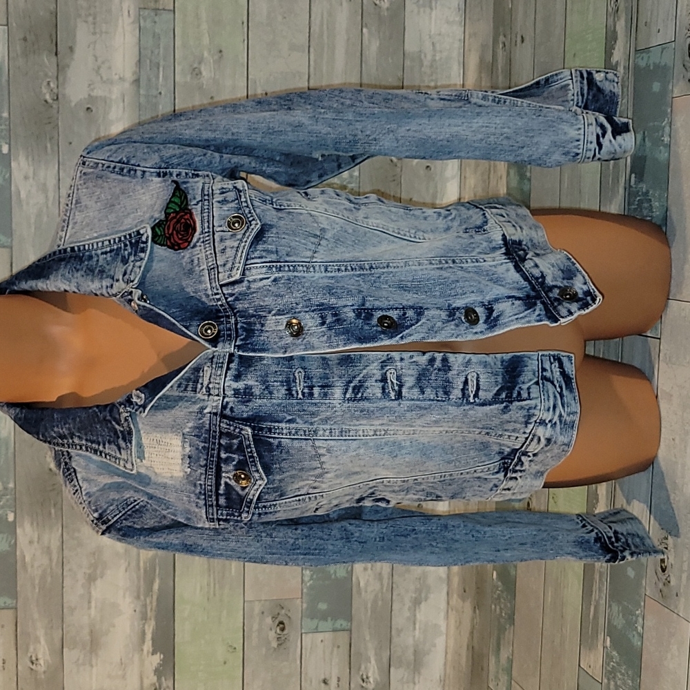 Distressed Jean Jacket size Large